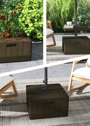 Patio Umbrella Base with Table Tray, Heavy Duty Weighted Umbrella Stand， Wheels Handles, 176lbs，Stand Filling, Brown