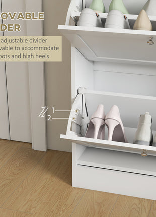 Slim Shoe Storage Cabinet, Modern Shoe Cabinet with 2 Flip Drawers and Adjustable Shelves for 8-12 Pairs, White