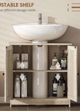 Bathroom Vanity Cabinet, Under Sink Bathroom Cabinet with 2 Doors and Adjustable Shelf, Weathered Gray Oak