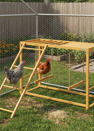Wooden Chicken Activity Play w/ Swing Set, Chicken Coop Toy, Natural