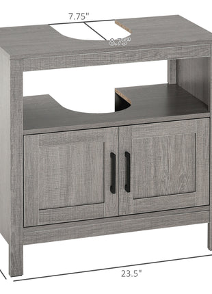 Pedestal Sink Storage Cabinet, Bathroom Under Sink Cabinet with 2 Doors and Open Shelf, Bathroom Vanity, Gray