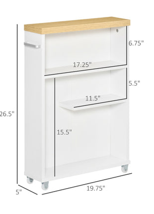 Slim Bathroom Cabinet with Castor Wheels Storage Organizer and Wood Shelves To Fit In Small Spaces, White