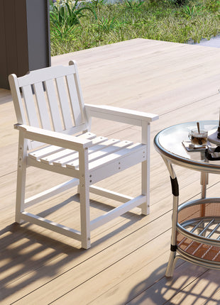 All-Weather Patio Chair, HDPE Patio Dining Chair, Heavy Duty Wood-Like Outdoor Furniture for Garden, Backyard, Deck, Porch, Lawn, White