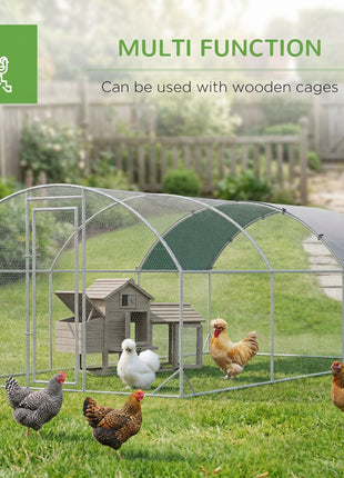 Large Chicken Coop Metal Chicken Run with Waterproof and Anti-UV Cover, Dome Shaped Walk-in Fence Cage Hen House for Outdoor and Yard Farm Use, 1" Tube Diameter, 9.2' x 18.7' x 6.5'
