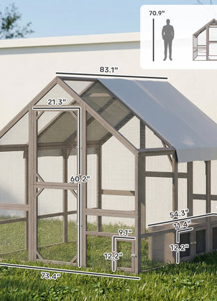 Large Wooden Chicken Coop for 8-10 Hens, Walk-in Chicken Run with Waterproof Cover, Nesting Boxes and Perches