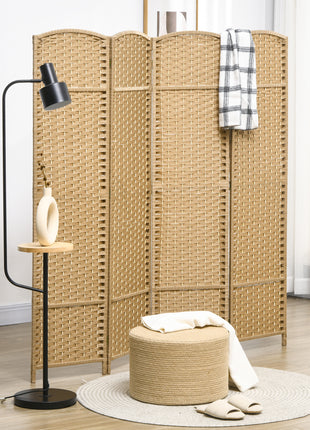Folding Room Divider Screen 4 Panel 5.6 ' Tall Privacy Screen Freestanding Room Partition for Home Office, Nature Wood