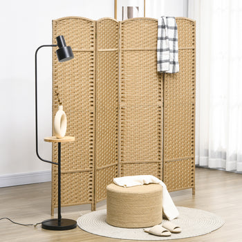 Folding Room Divider Screen 4 Panel 5.6 ' Tall Privacy Screen Freestanding Room Partition for Home Office, Nature Wood