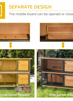 48" 2-Story Large Rabbit Hutch Bunny Cage Wooden Pet House Metal Frame with Rooms, Ramp, No Leak Tray, Feeding Trough, Waterproof Asphalt Roof for Rabbits, Chickens, Ducks, Outdoor/Indoor
