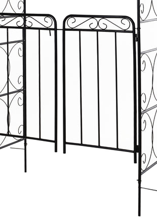 84" Garden Arch Arbor with Gate, Metal Arch Trellis, Garden Archway for Climbing Vines, Wedding Ceremony Decoration, Flourishes & Arrow Tips, Black