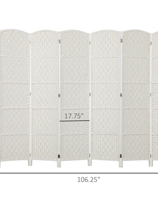 Room Divider, 6 Panel Folding Privacy Screen, 6FT Tall Portable Weave Partition Wall Divider for Bedroom, White