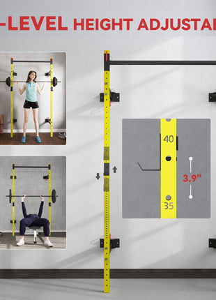 Folding Squat Rack with Pull Up Bar, Wall Mounted and Adjustable, 1000 Pounds Capacity Power Rack, Yellow
