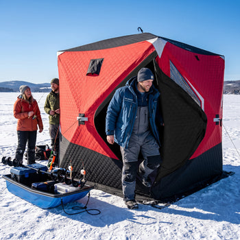 Insulated Pop-Up Ice Fishing Tent, 3-4 Person Portable Hub Style Ice Fishing Shelter with Double Zipper Doors