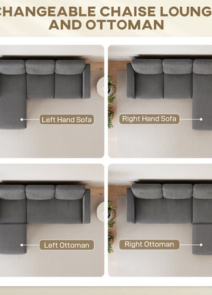 Sectional Sofa, L Shaped Couch, with Reversible Chaise or Ottoman, Dark Gray