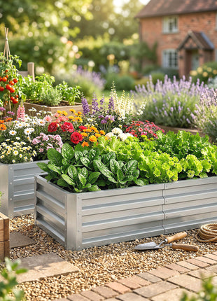 Galvanized Raised Garden Bed, 4' x 2' x 1' Metal Planter Box, for Growing Vegetables, Flowers, Herbs, Succulents, Silver