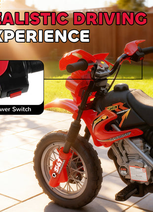 6V Kids Motorcycle, Electric Motorcycle with Dirt Bike Style, Street Bike Design Battery Powered Ride On Toy with Training Wheels, Headlight, Music, Ages 5-8, Red