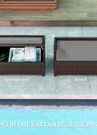 Outdoor Wicker Storage Bench with Storage & Cushion, Gray