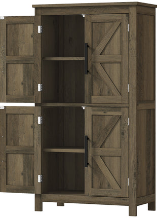 Bathroom Floor Storage Cabinet, Farmhouse Bathroom Cabinet with 4 Doors and Adjustable Shelf, Brown