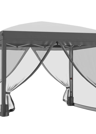 10' x 10' Pop Up Canopy Tent with Netting, Instant Sun Shelter, Tents for Parties, Height Adjustable, with Wheeled Carry Bag and 4 Sand Bags for Outdoor, Garden, Patio, Gray