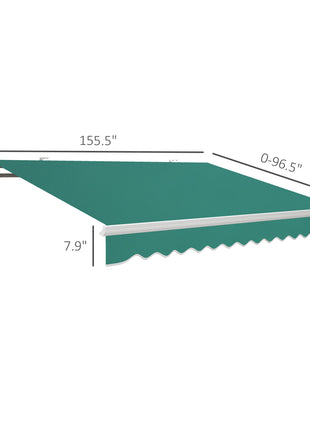 13' x 8' Retractable Awning, Patio Awnings, Sunshade Shelter w/ Manual Crank Handle, UV & Water-Resistant Fabric and Aluminum Frame for Deck, Balcony, Yard, Green