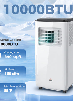 10,000 BTU Moible Air Conditioner 440 Sq. Ft., Dehumidifier Fan Auto Sleep with 24H Timer On/Off, Window Kit, White
