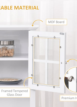 Kitchen Buffet Hutch Cabinet, Freestanding Kitchen Pantry Storage Cabinet Cupboard with Framed Glass Door, Drawer and Microwave Space, White
