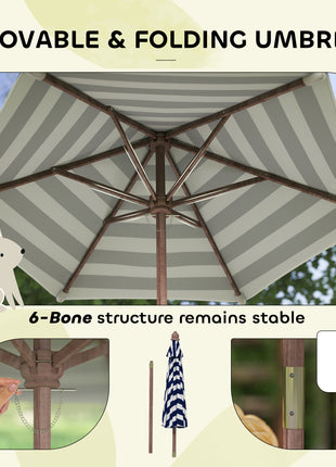 Outdoor Wooden Kids Picnic Table & Bench Set with Cushions and Umbrella, for Patio, Garden, Navy Blue