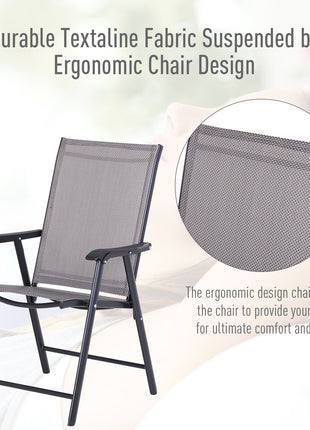 Set of 4 Outdoor Folding Chairs, Stackable Patio Dining Chairs with Armrests, Metal Frame, Gray