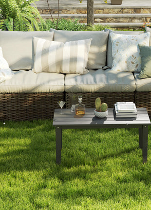Rectangle Outdoor Coffee Table, HDPE All-Weather Outdoor Patio Table with Slatted Tabletop for Yard, Balcony, Black