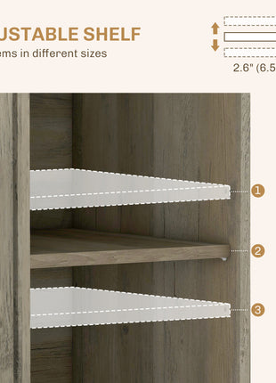 Kitchen Storage Cabinet, Sideboard Floor Cupboard with Solid Wood Top, Adjustable Shelf, and 3 Drawers, Distressed Gray