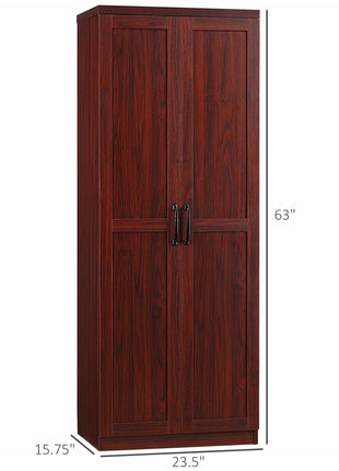 63" 2-Door Kitchen Pantry, Freestanding Storage Cabinet with 5-tier Shelving and 2 Adjustable Shelves for Dining Room, Espresso