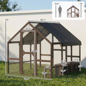 Large Wooden Chicken Coop for 8-10 Hens, Walk-in Chicken Run with Waterproof Cover, Nesting Boxes and Perches