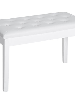 Piano Bench, Duet Piano Chair with Faux Leather Padded Cushion and Wooden Frame, Button Tufted Keyboard Bench, White