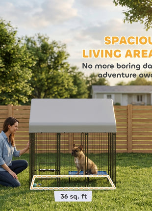 Outdoor Dog Kennel with Roof, 6' x 6' x 6' Heavy Duty Welded Wire Dog Playpen Enclosure with Escape-proof Lock