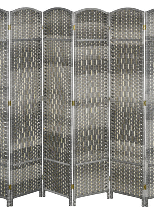 Folding Room Divider Screen 6 Panel 6' Tall Privacy Screen Freestanding Wood Partition for Home Office, Mixed Gray