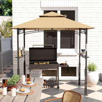 8' x 5' Outdoor Grill Gazebo, Barbecue Gazebo Shelter with LED Light, 2 Side Shelves, Hooks, Bottle Opener, Dark Brown