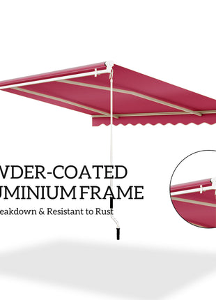 13' x 8' Retractable Awning, Patio Awnings, Sunshade Shelter w/ Manual Crank Handle, UV & Water-Resistant Fabric and Aluminum Frame for Deck, Balcony, Yard, Wine Red