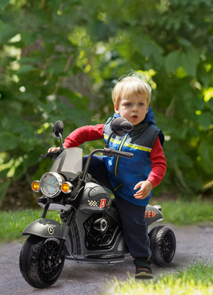 6V 3 Wheel Electric Motorcycle for Kids, Battery Powered Motorbike w/ Headlights, Music, Forward & Reverse, Gray