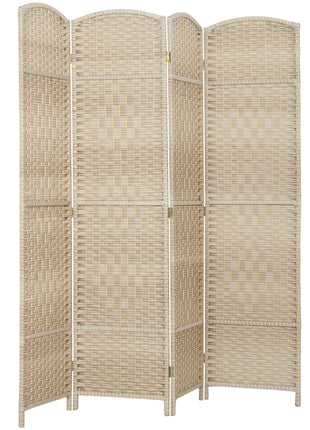 Folding Room Divider Screen 4 Panel 6' Tall Privacy Screen Freestanding Wood Partition for Home Office, Washed Oak