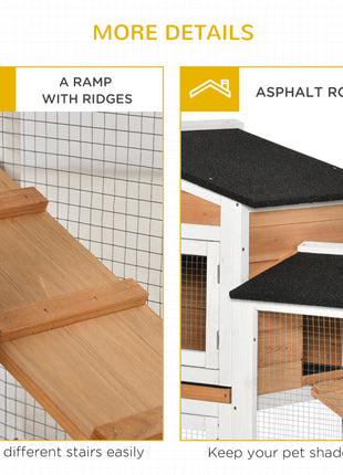 62" Wooden Mobile Rabbit Hutch with Wheels, Run Box, Slide-out Tray, Ramp, Yellow