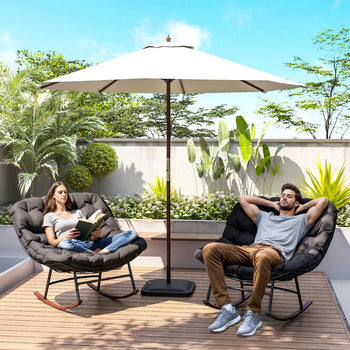 Outdoor Rocking Chair Patio Set of 2, Oversized Rocking Papasan Chairs with Cushions for Garden Porch, 265 lbs., Black