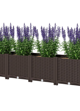 Plastic Raised Garden Bed, 5 x 1 x 1 ft Outdoor Flower Box with Drainage Holes for Vegetables, Herbs, Brown