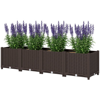 Plastic Raised Garden Bed, 5 x 1 x 1 ft Outdoor Flower Box with Drainage Holes for Vegetables, Herbs, Brown