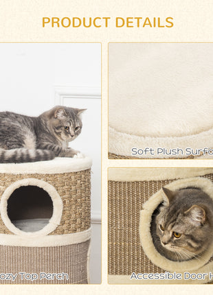 28 Inch Cat Condo, 3 Story Cat Hideaway with Sisal Scratching Pad