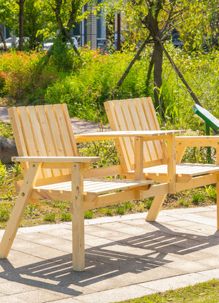 Patio Bench, Garden Bench with Middle Table and Umbrella Hole, Wooden Outdoor Bench for Patio, Porch, Poolside, Balcony, Natural