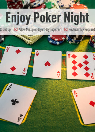 Poker Table Foldable, 47" Octagon Blackjack Poker Game Table for 8 Players with Cup Holders and Chips Tray, Blue Felt
