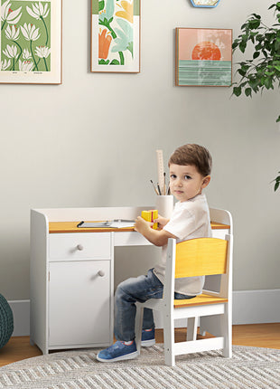 Kids Desk and Chair Set with Storage, Study Desk with Chair, White