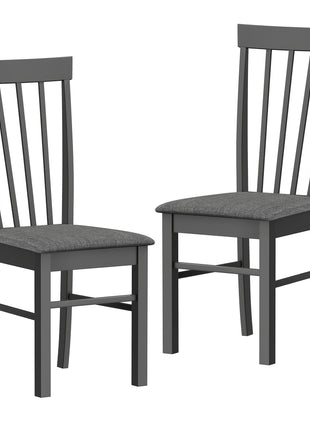 Wooden Dining Chairs Set of 2, Farmhouse Upholstered Kitchen Chairs with Rubber Wood Frame, Black and Gray