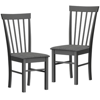 Wooden Dining Chairs Set of 2, Farmhouse Upholstered Kitchen Chairs with Rubber Wood Frame, Black and Gray