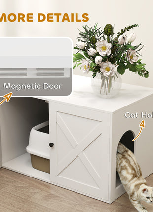 Cat Litter Box Enclosure with Barn Door, Cat Hole, 31.5" x 21" x 20", White