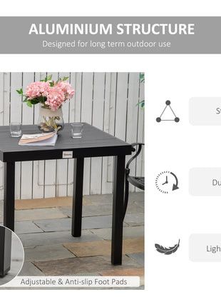 Patio Dining Table for 4, Rectangular Aluminum Outdoor Table for Garden Lawn Backyard, Black